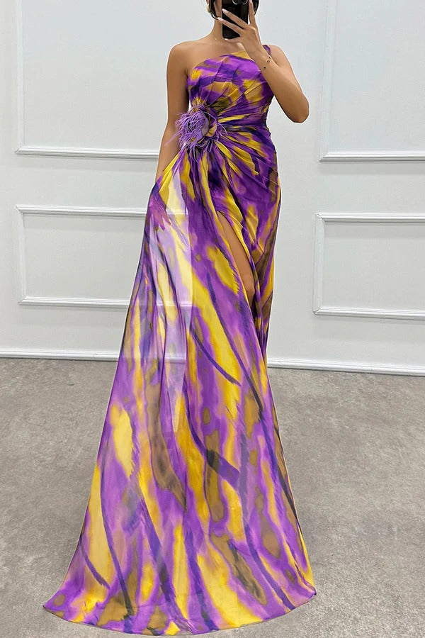 Sabine | Damen Schulterfreies Abendkleid mit hohem Schlitz in Maxilänge