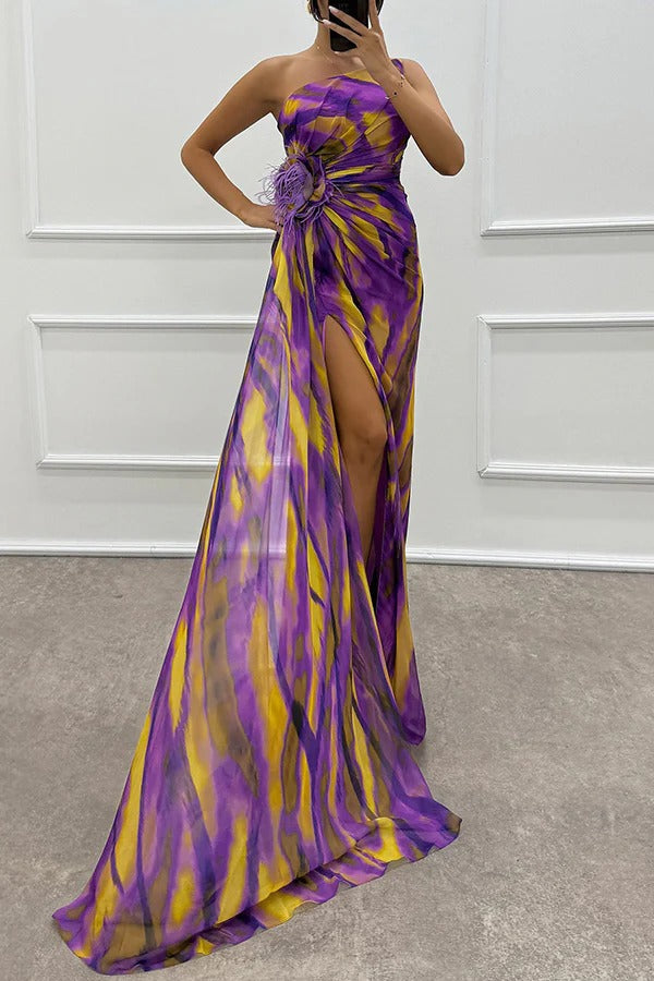 Sabine | Damen Schulterfreies Abendkleid mit hohem Schlitz in Maxilänge