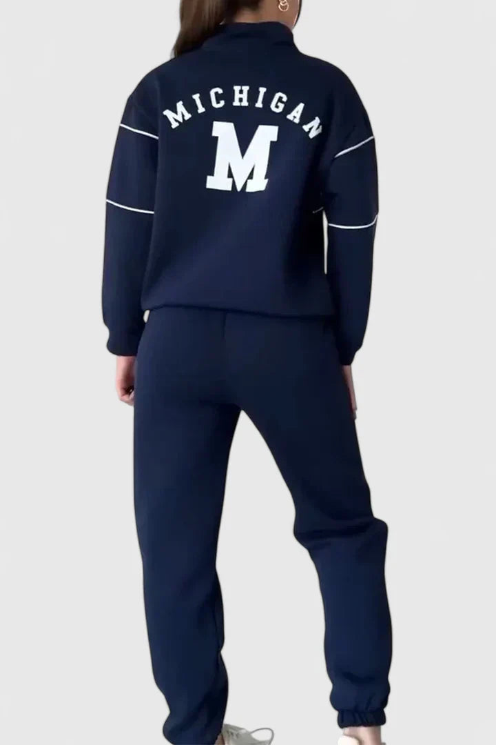 Sabina | Damen Trainingsanzug mit Halbem Reißverschluss und Kontrastbesatz