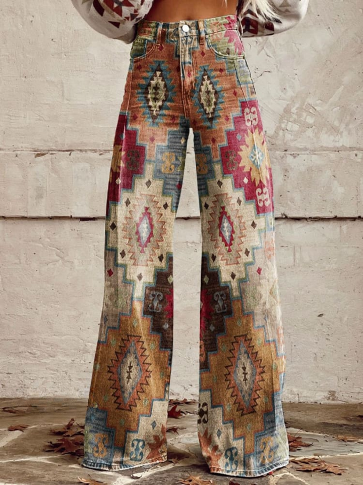Grete | Vide Jeans med Retro Gobelinmønster