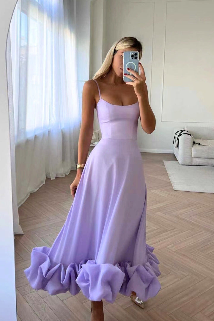 Jasmin | Damen elegantes Kleid für Hochzeitsgäste mit Rüschensaum