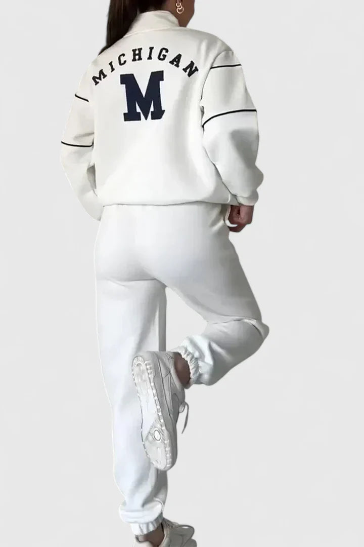 Sabina | Damen Trainingsanzug mit Halbem Reißverschluss und Kontrastbesatz