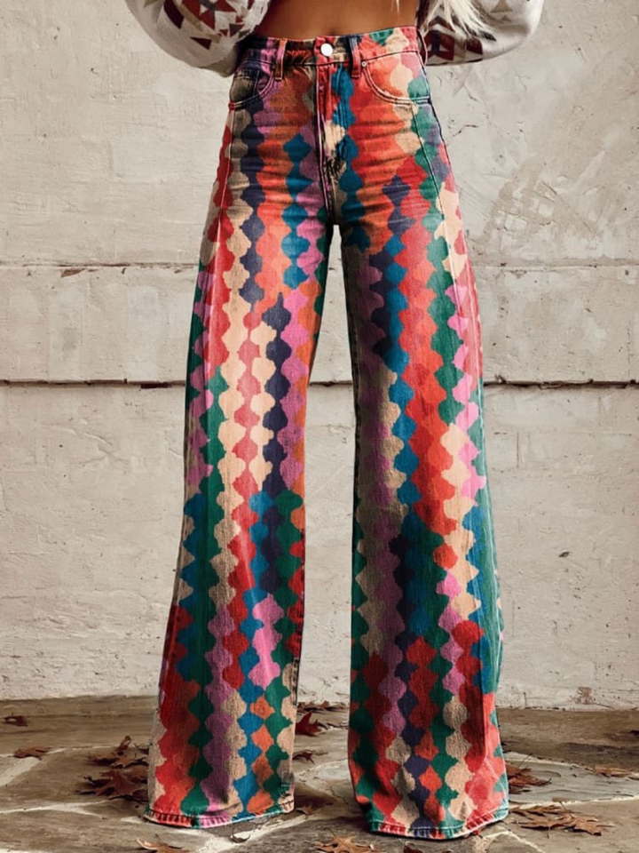 Iren | Jeans med Retromønster i Fargerik Stil