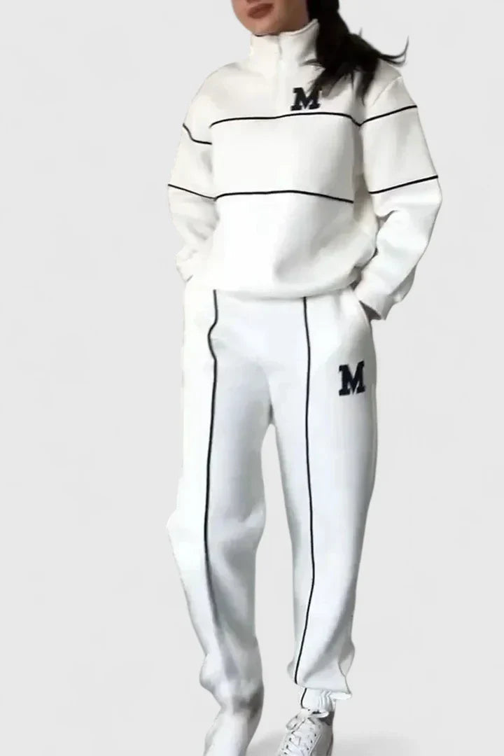 Sabina | Damen Trainingsanzug mit Halbem Reißverschluss und Kontrastbesatz