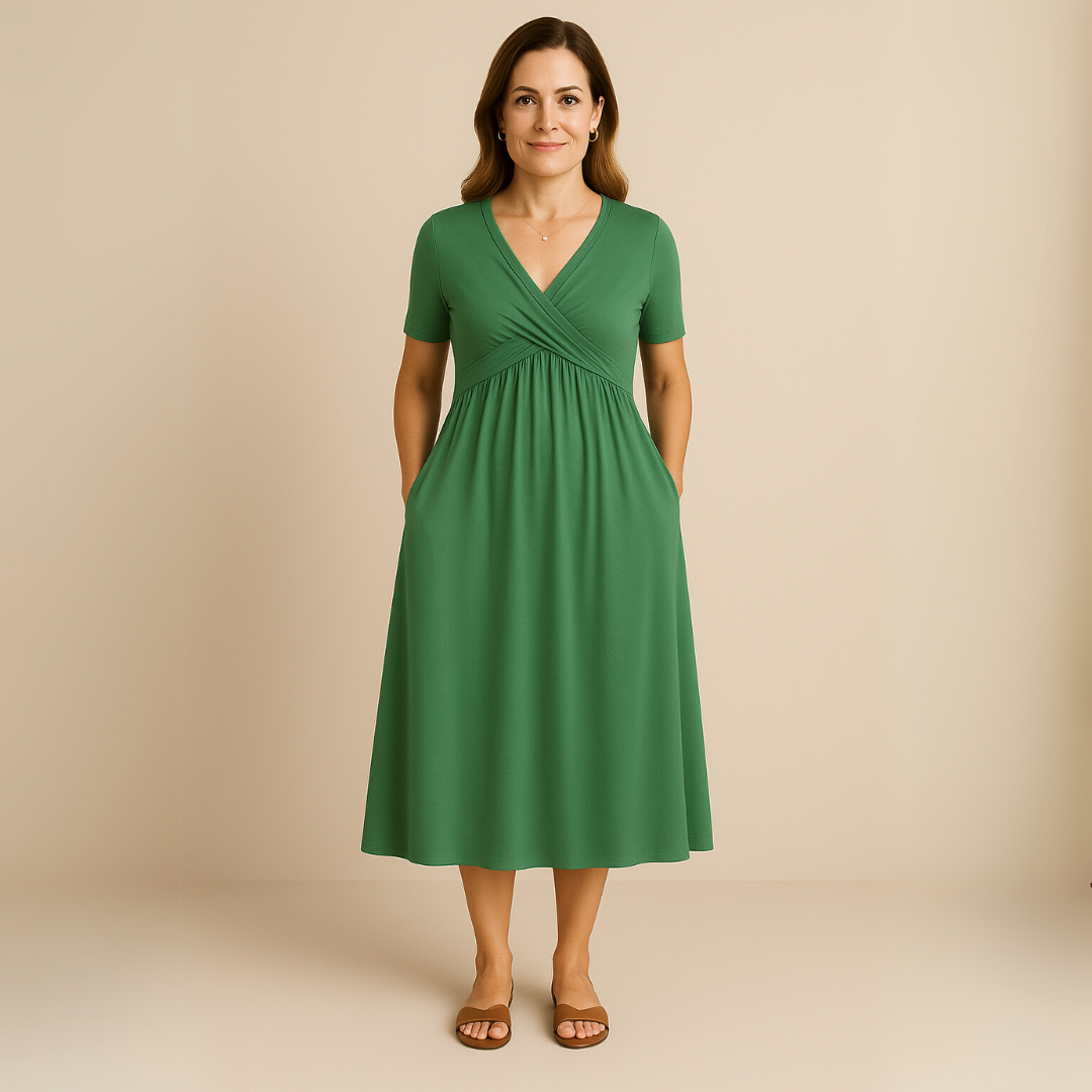 Frida | Elegant Midikjole med Korte Ermer