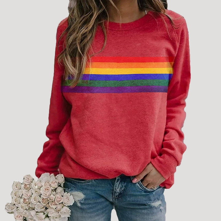 Veronika | Damen Frühlings Freizeit-Sweatshirt mit Regenbogenstreifen