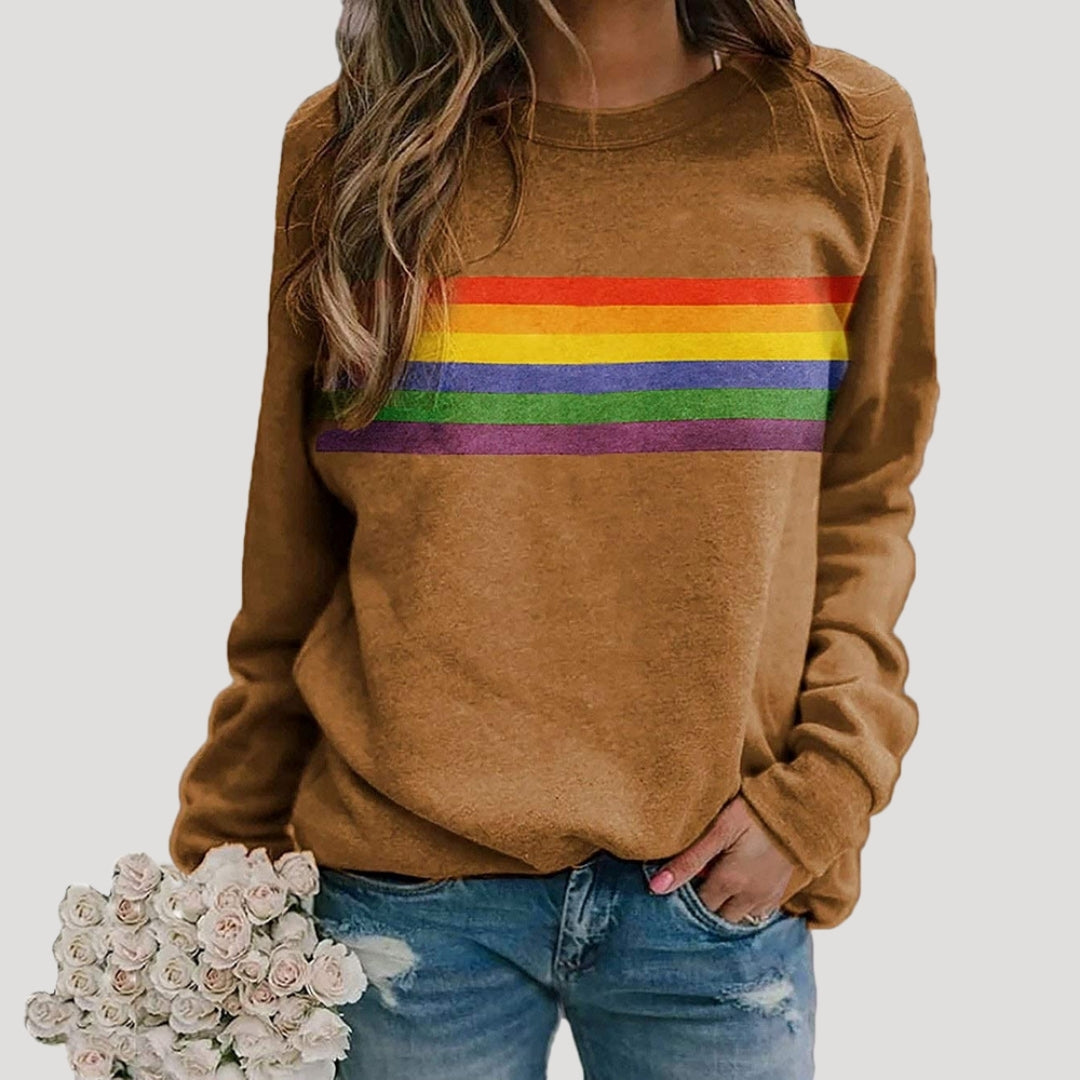Veronika | Damen Frühlings Freizeit-Sweatshirt mit Regenbogenstreifen