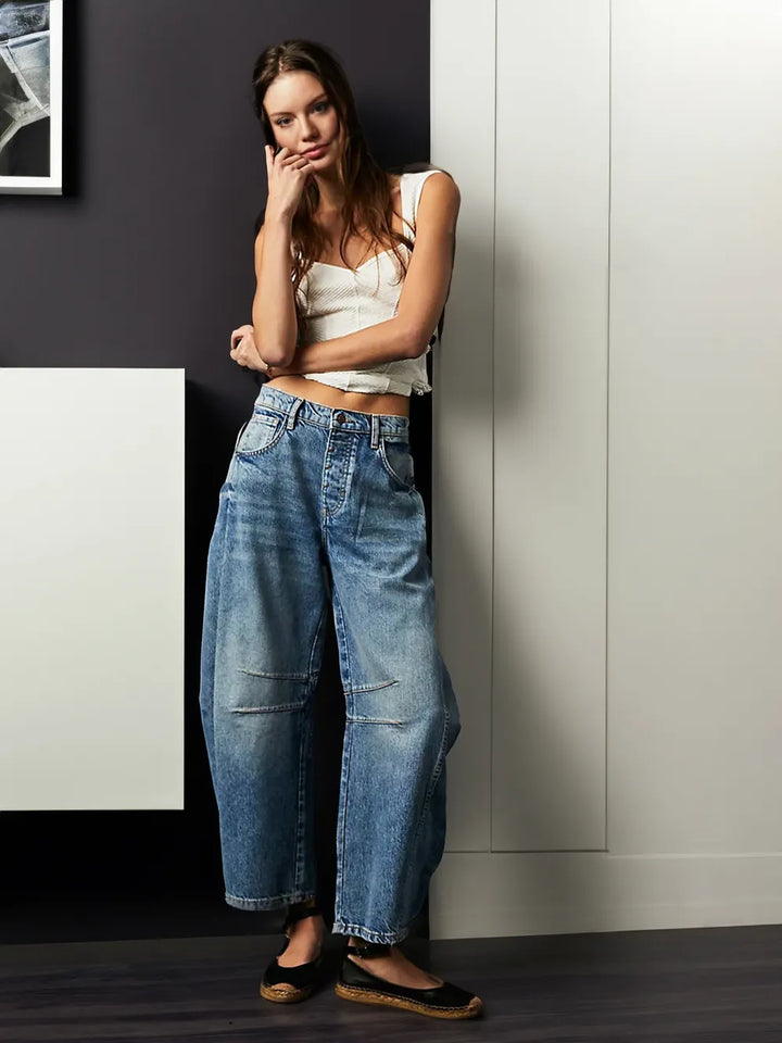 Martina | Damen Weit Geschnittene Jeans mit Nahtdetails