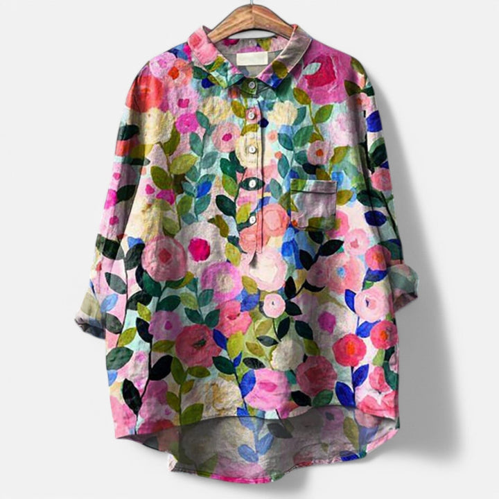 Amalie | Fargerik Komfortabel Blomstret Skjorte