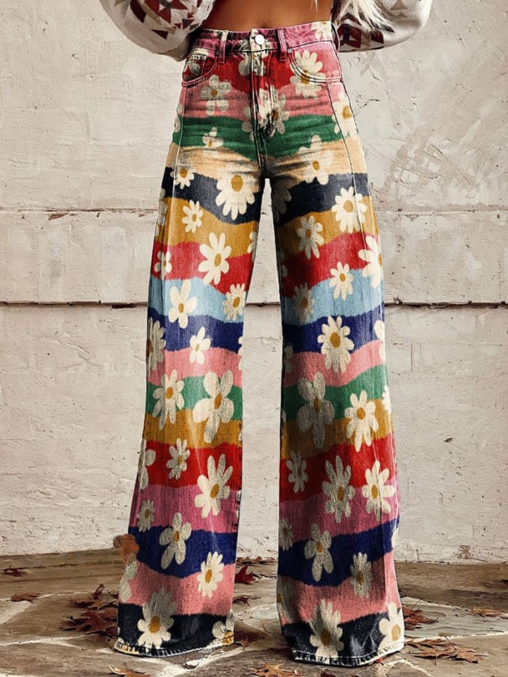 Hanne | Jeans med Retrostriper og Prestekrager