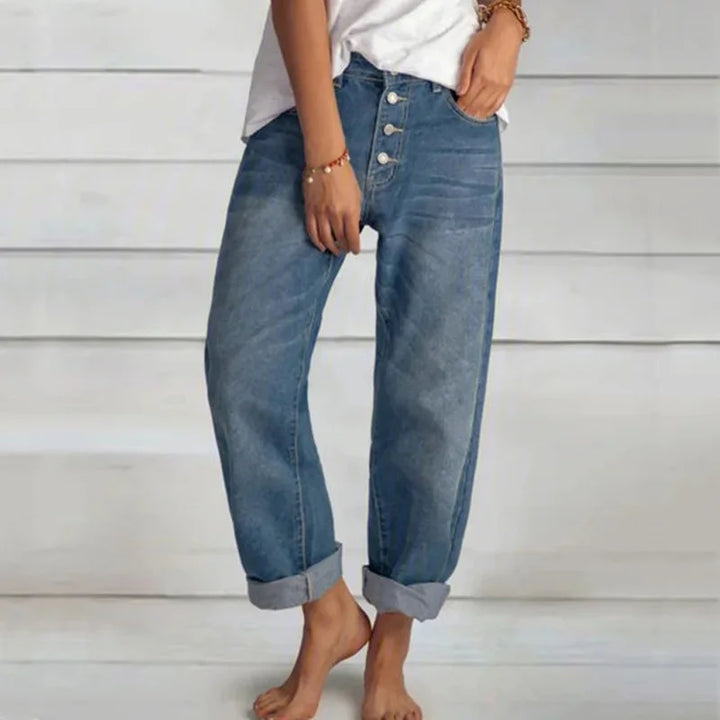 Sandra | Damen Weit Geschnittene Jeans mit Knopfleiste