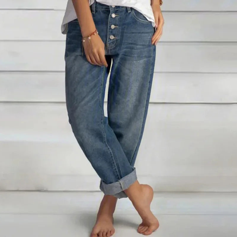 Sandra | Damen Weit Geschnittene Jeans mit Knopfleiste