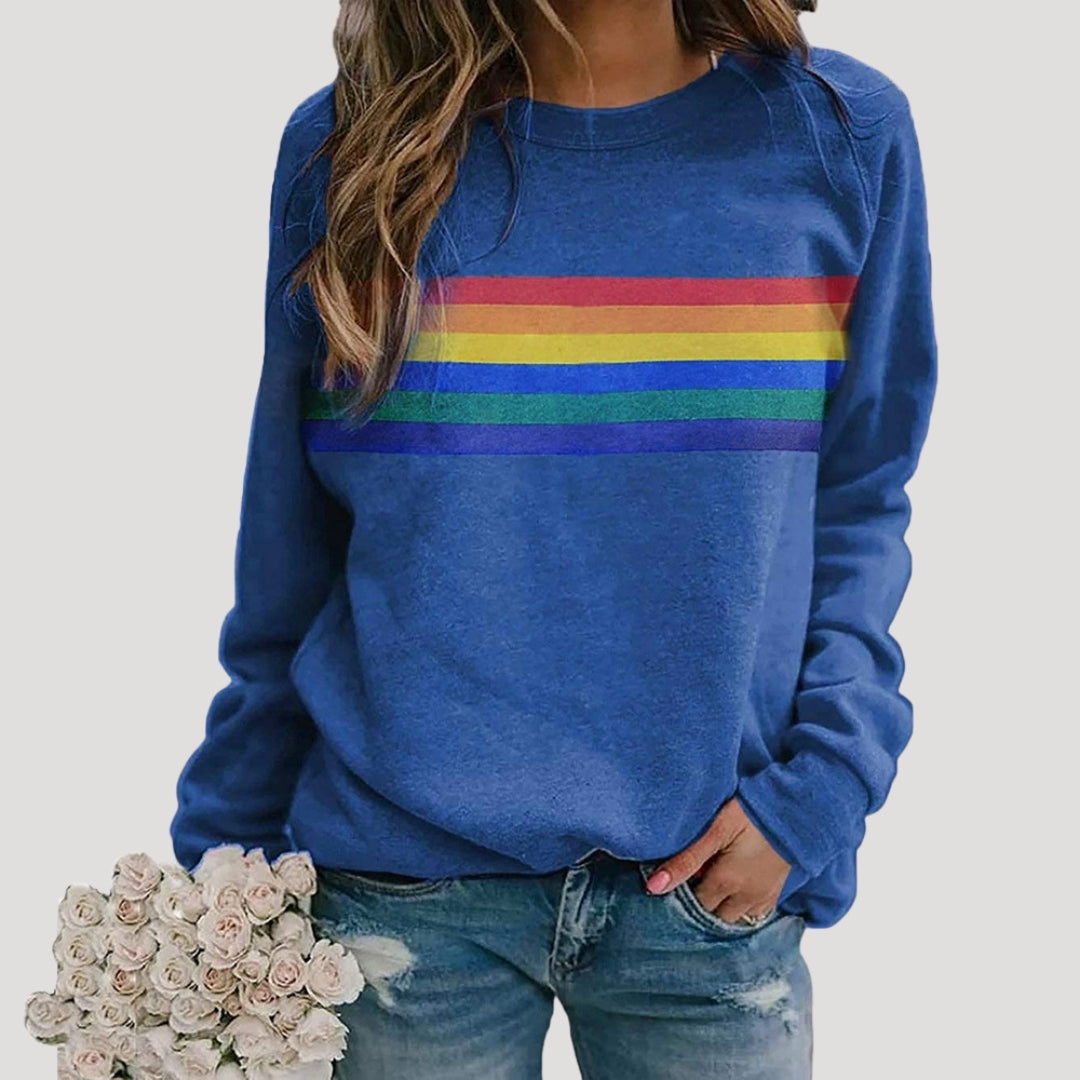 Veronika | Damen Frühlings Freizeit-Sweatshirt mit Regenbogenstreifen
