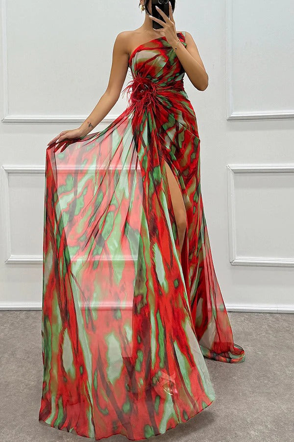 Sabine | Damen Schulterfreies Abendkleid mit hohem Schlitz in Maxilänge