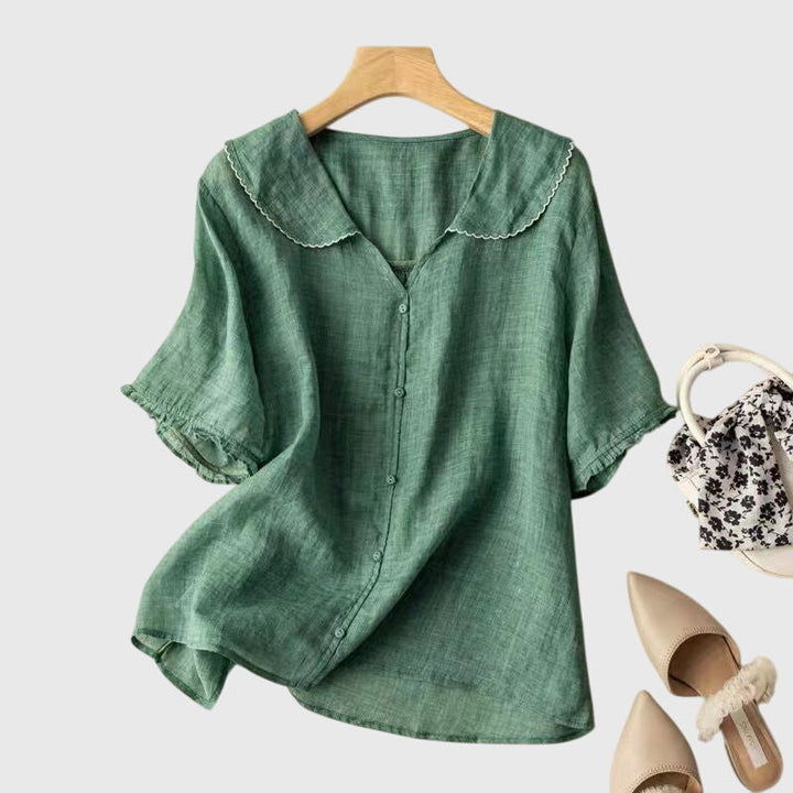 Stefanie | Damen Bluse mit kurzen Ärmeln und Knopfleiste