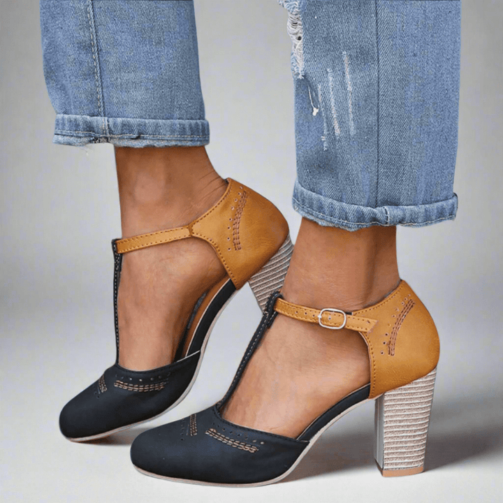 Viviane | Damen Kleiderschuhe mit T-Riemen und Blockabsatz