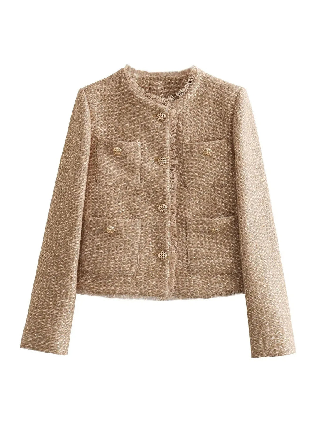 Yvonne | Damen Elegante Tweed-Jacke mit Knopfleiste