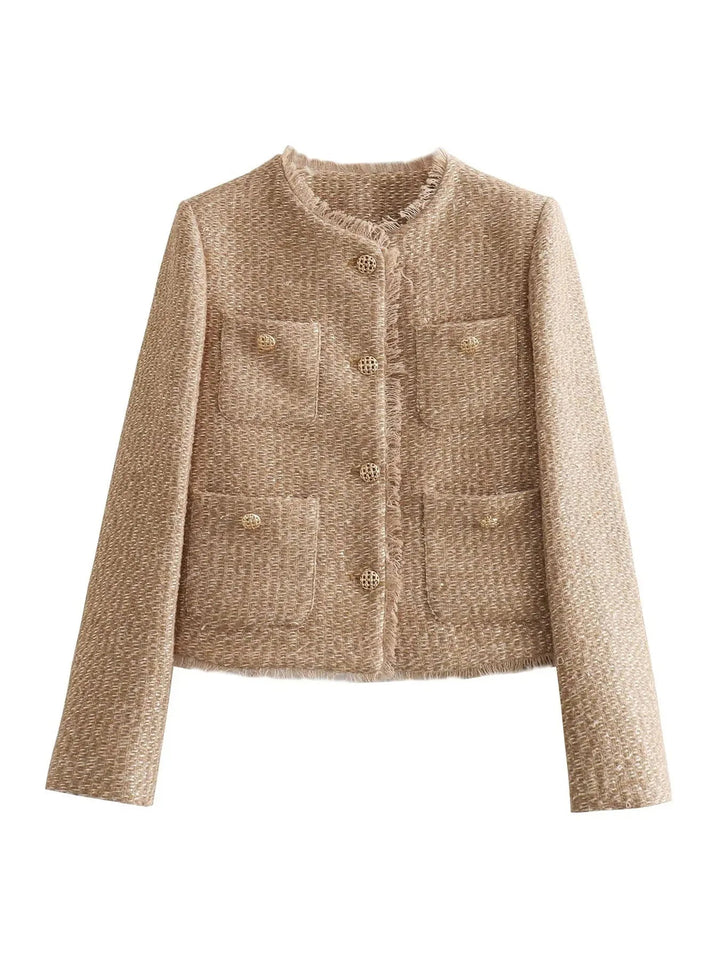Yvonne | Damen Elegante Tweed-Jacke mit Knopfleiste