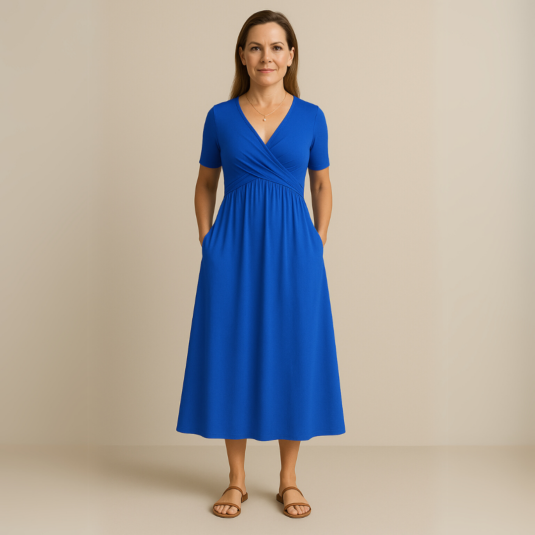 Frida | Elegant Midikjole med Korte Ermer