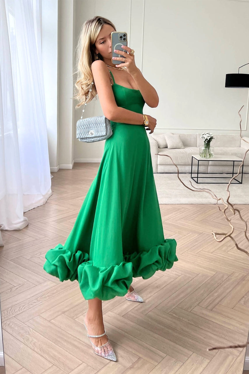 Jasmin | Damen elegantes Kleid für Hochzeitsgäste mit Rüschensaum