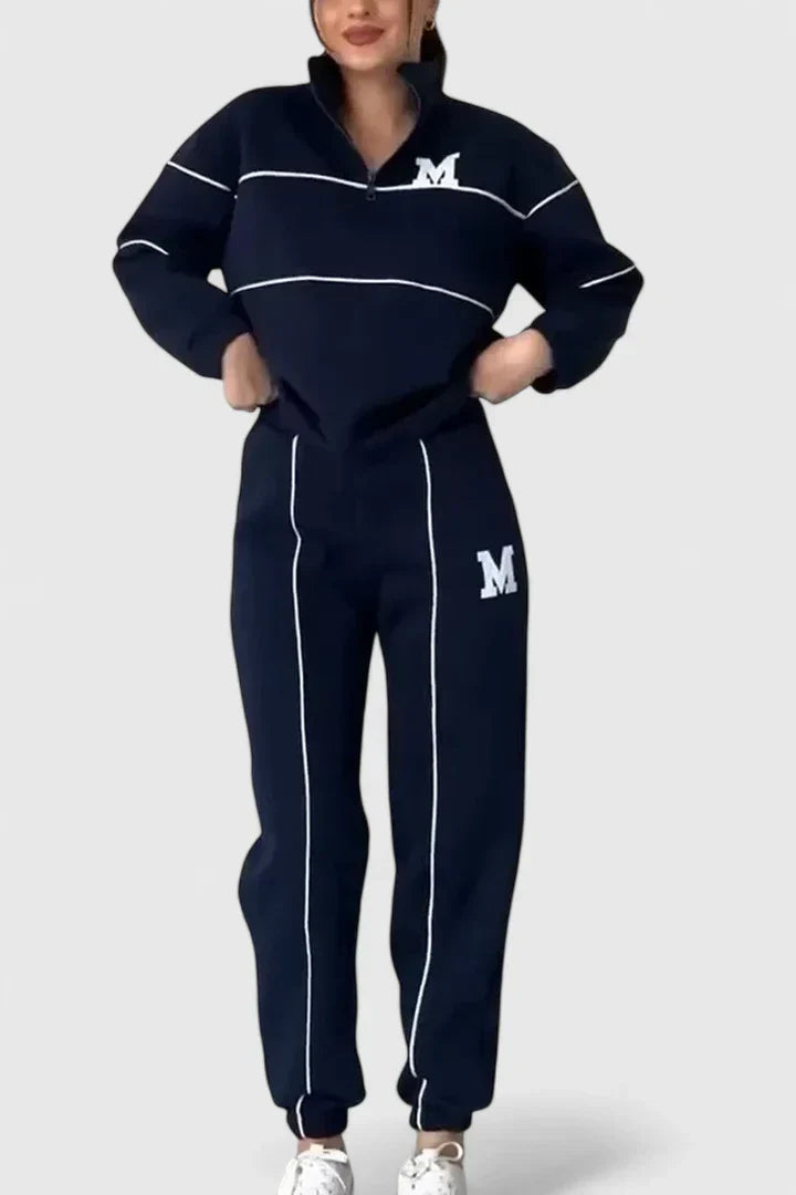 Sabina | Damen Trainingsanzug mit Halbem Reißverschluss und Kontrastbesatz