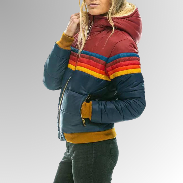 Magdalena | Damen Winterjacke mit Kapuze und Streifenmuster