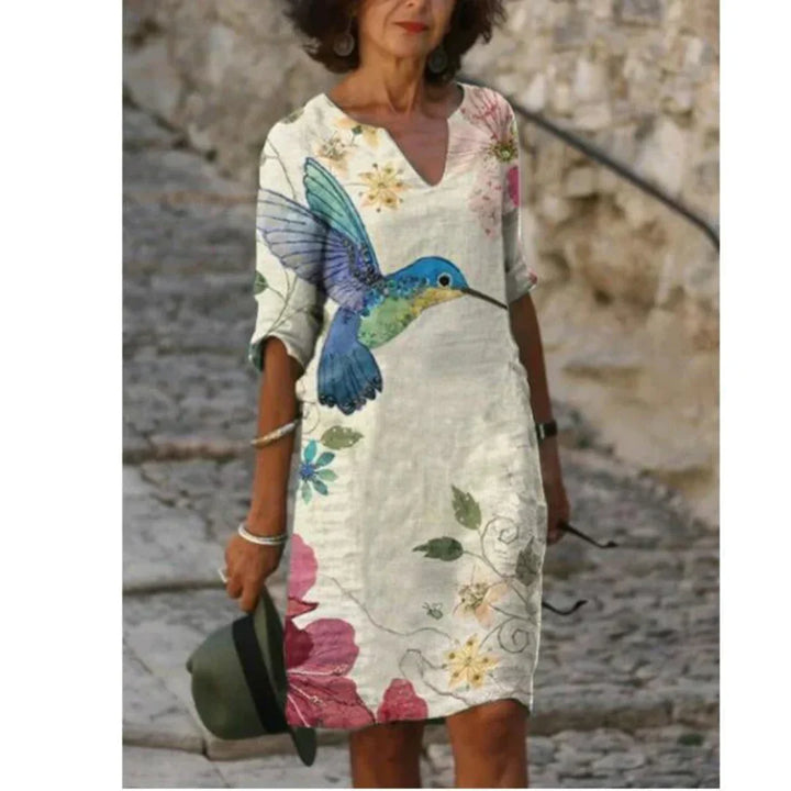 Anja | Damen Langarm Abstraktes Muster Shift Kleid