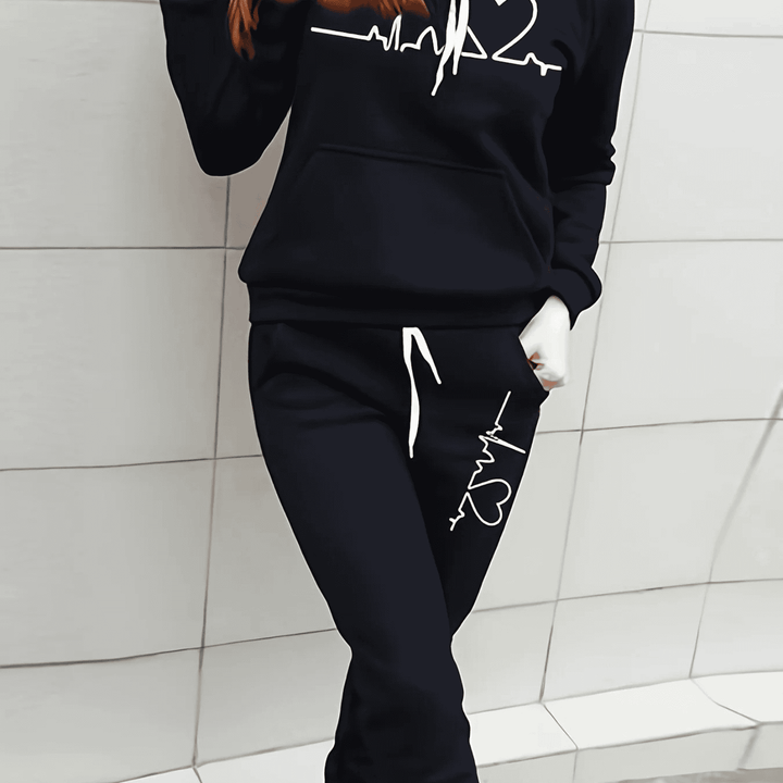 Elfriede | Damen Winter Hoodie- und Jogginghose-Set mit Herzschlagmotiv