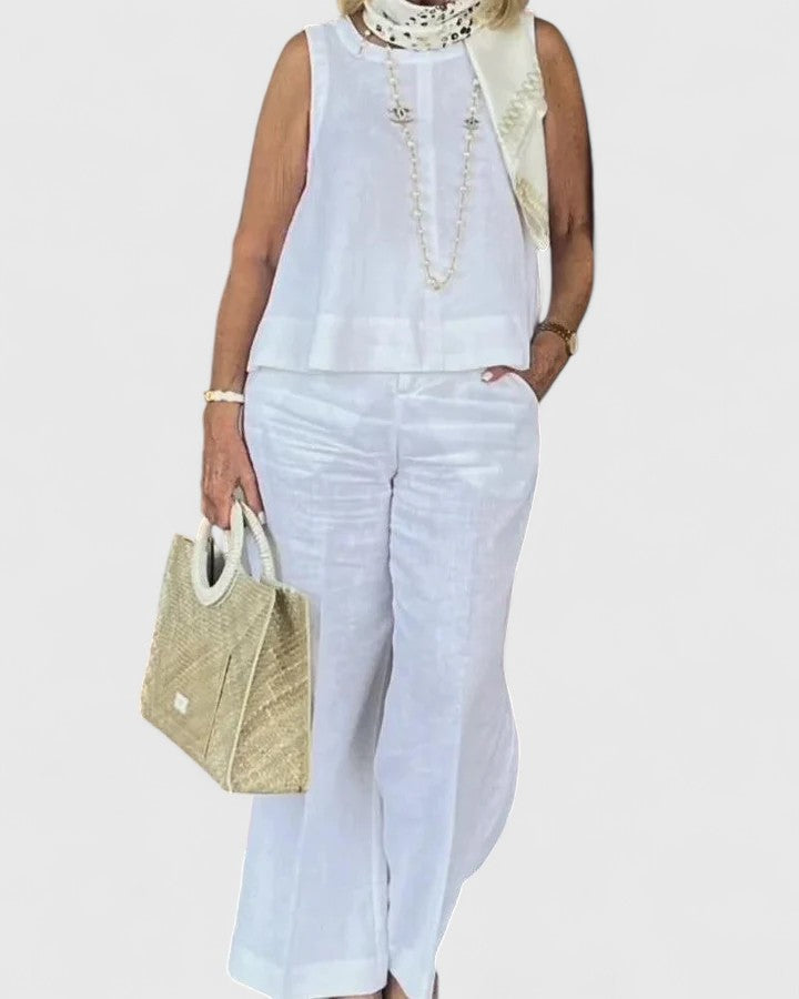 Selina | Damen Ärmelloses Zweiteiliges Set mit Weiten Hosenbeinen