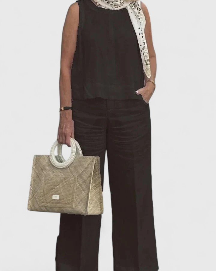 Selina | Damen Ärmelloses Zweiteiliges Set mit Weiten Hosenbeinen