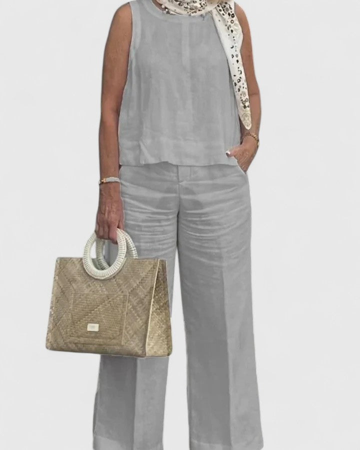 Selina | Damen Ärmelloses Zweiteiliges Set mit Weiten Hosenbeinen