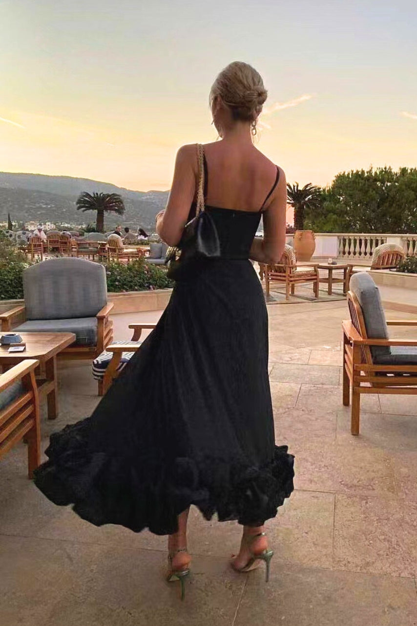 Jasmin | Damen elegantes Kleid für Hochzeitsgäste mit Rüschensaum
