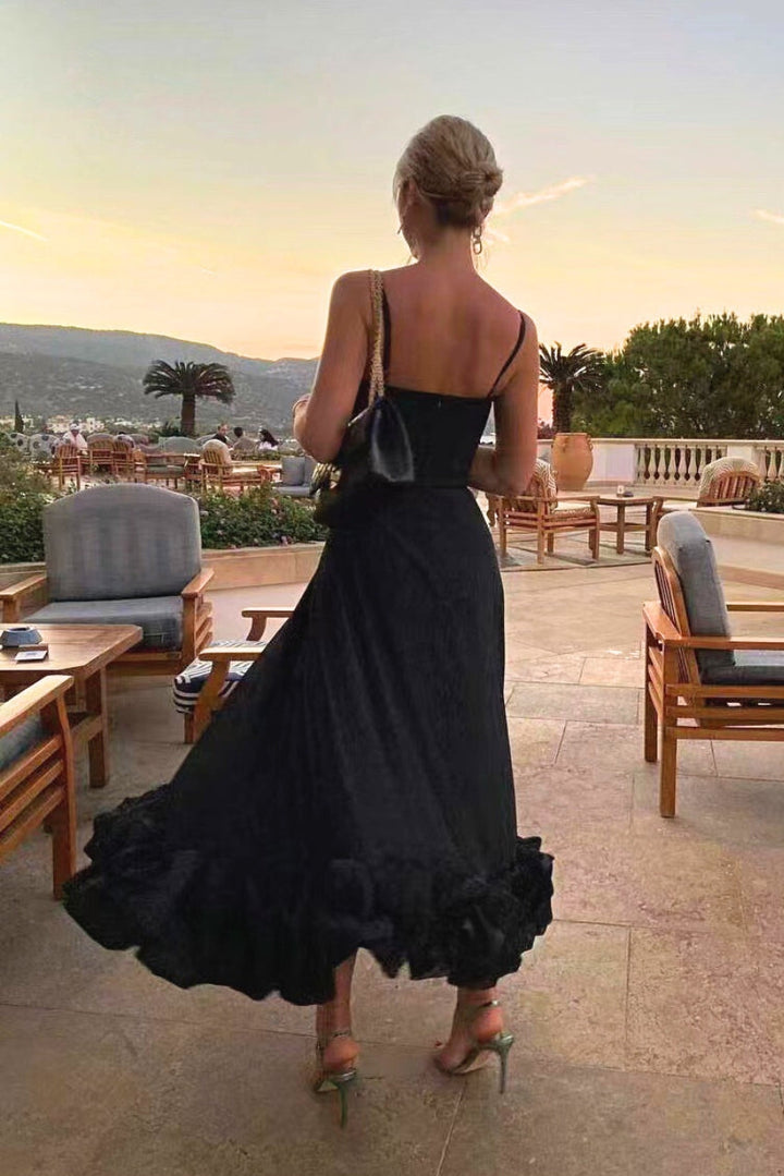 Jasmin | Damen elegantes Kleid für Hochzeitsgäste mit Rüschensaum