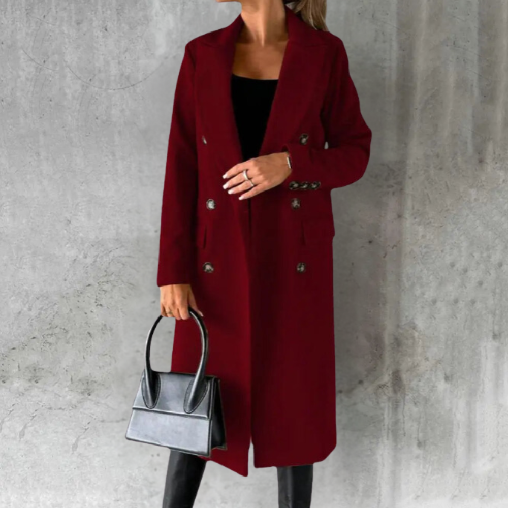 Bettina | Damen Langer Doppelreihiger Trenchcoat
