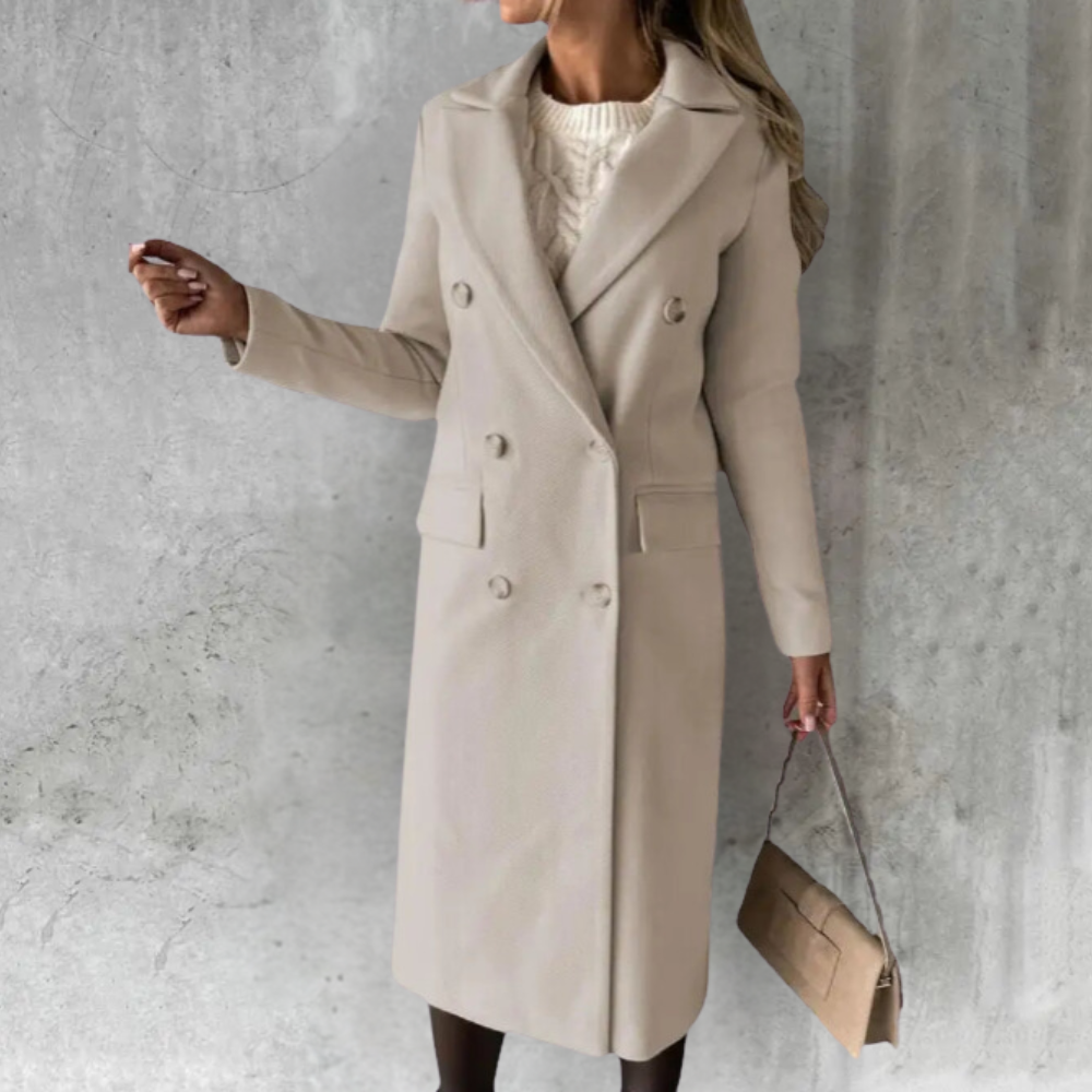 Bettina | Damen Langer Doppelreihiger Trenchcoat