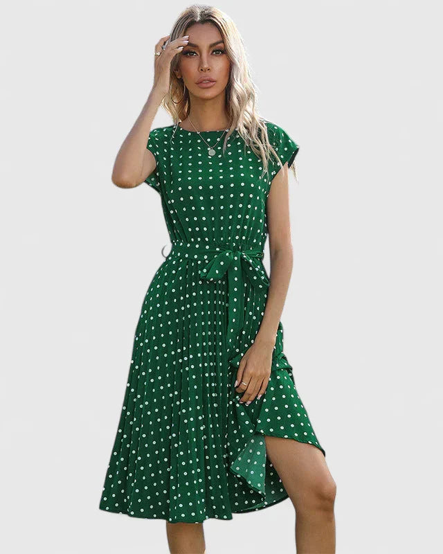 Veronika | Damen Midikleid mit Kurzärmeln und Faltenrock