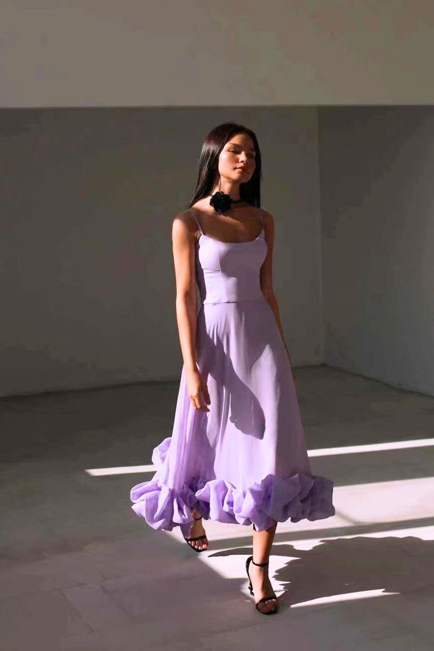 Jasmin | Damen elegantes Kleid für Hochzeitsgäste mit Rüschensaum