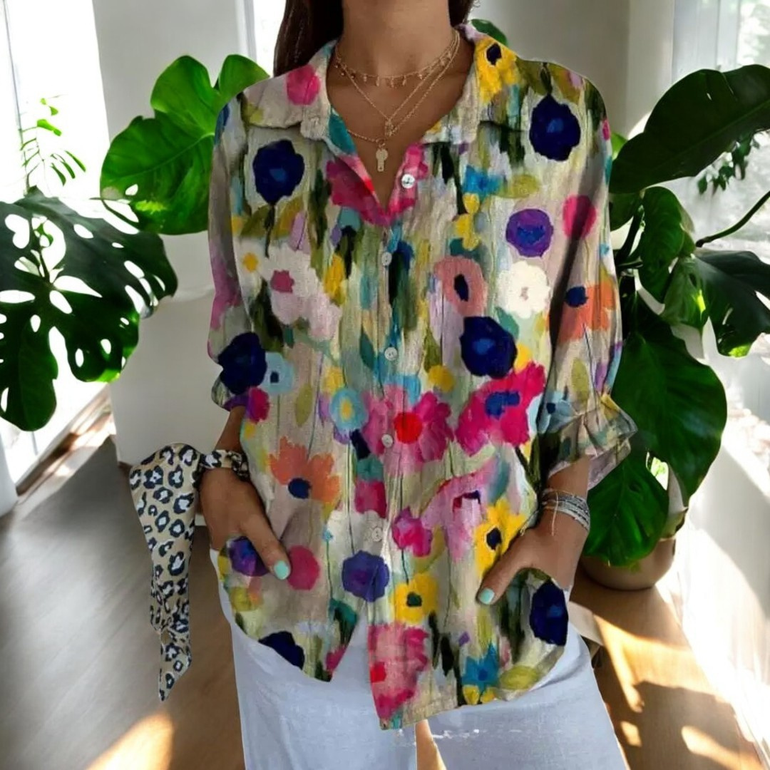 Birgitte | Fargerik Komfortabel Blomstret Skjorte