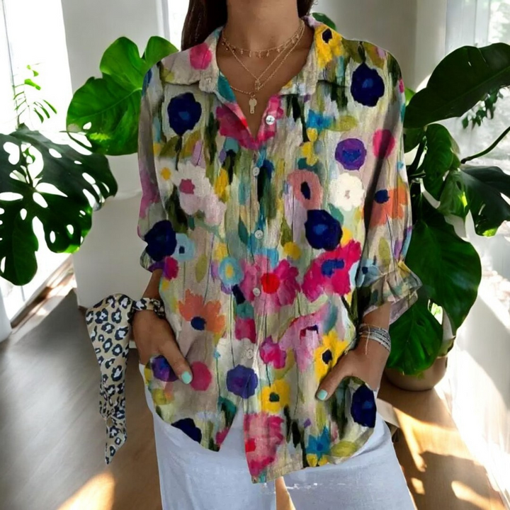 Birgitte | Fargerik Komfortabel Blomstret Skjorte