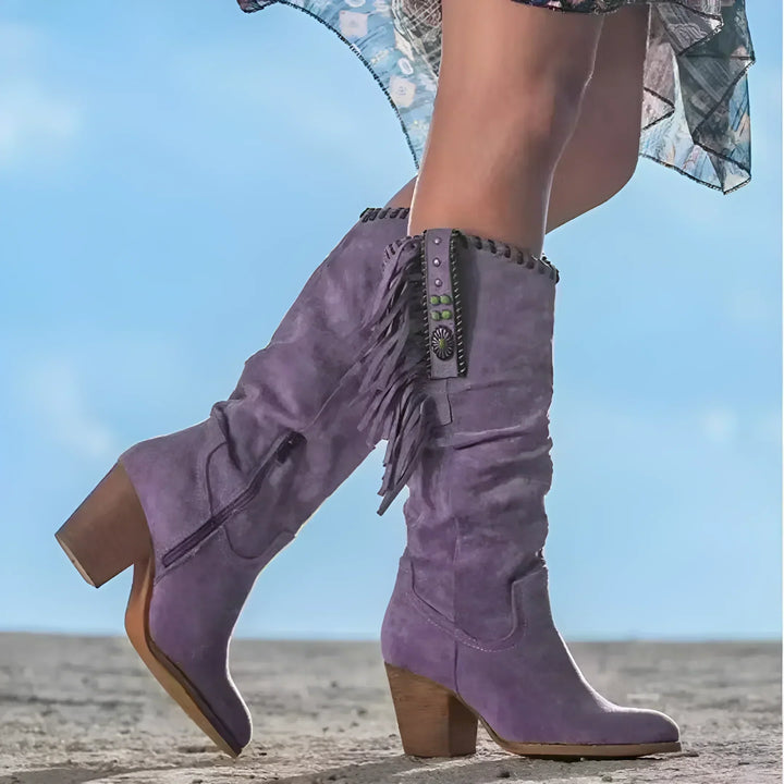 Felicia | Damen Western-Stiefel mit Fransen und klobigem Absatz