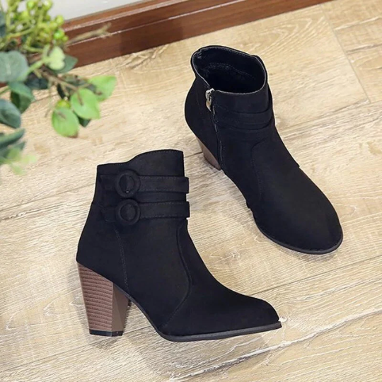 Carolin | Damen High-Heel-Stiefeletten mit Schnalle und Reißverschluss