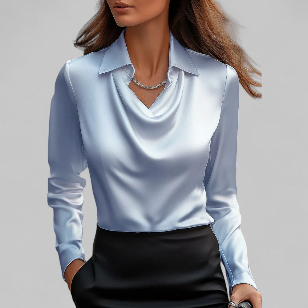 Theresa | Elegante Wasserfallausschnitt Satinbluse für Damen
