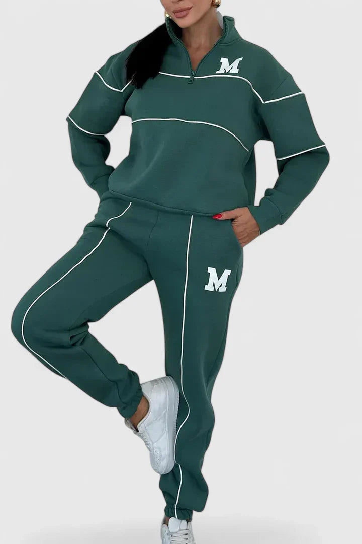 Sabina | Damen Trainingsanzug mit Halbem Reißverschluss und Kontrastbesatz