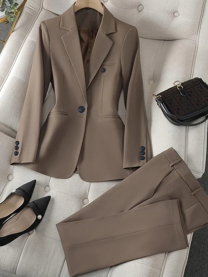 Lillian | Elegant Dame Blå Blazer og Bukse­sett