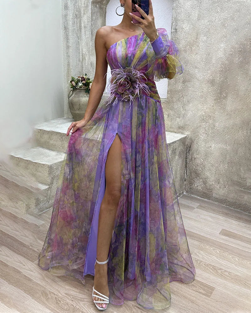 Karla | Damen Florales One-Shoulder Frühlingskleid
