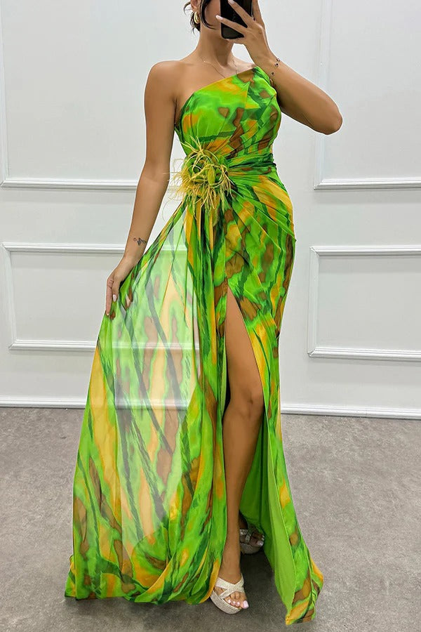 Sabine | Damen Schulterfreies Abendkleid mit hohem Schlitz in Maxilänge