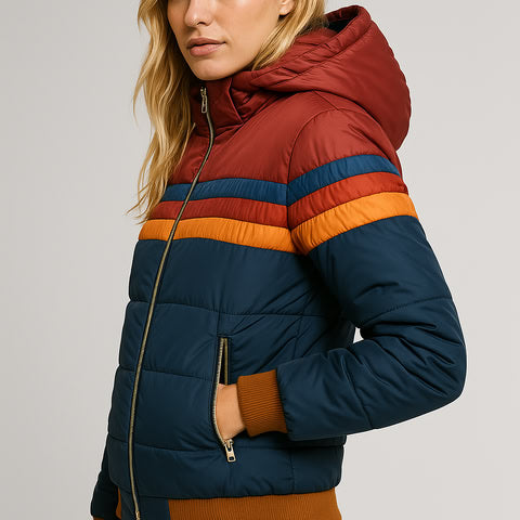 Magdalena | Damen Winterjacke mit Kapuze und Streifenmuster