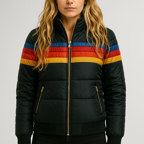 Magdalena | Damen Winterjacke mit Kapuze und Streifenmuster