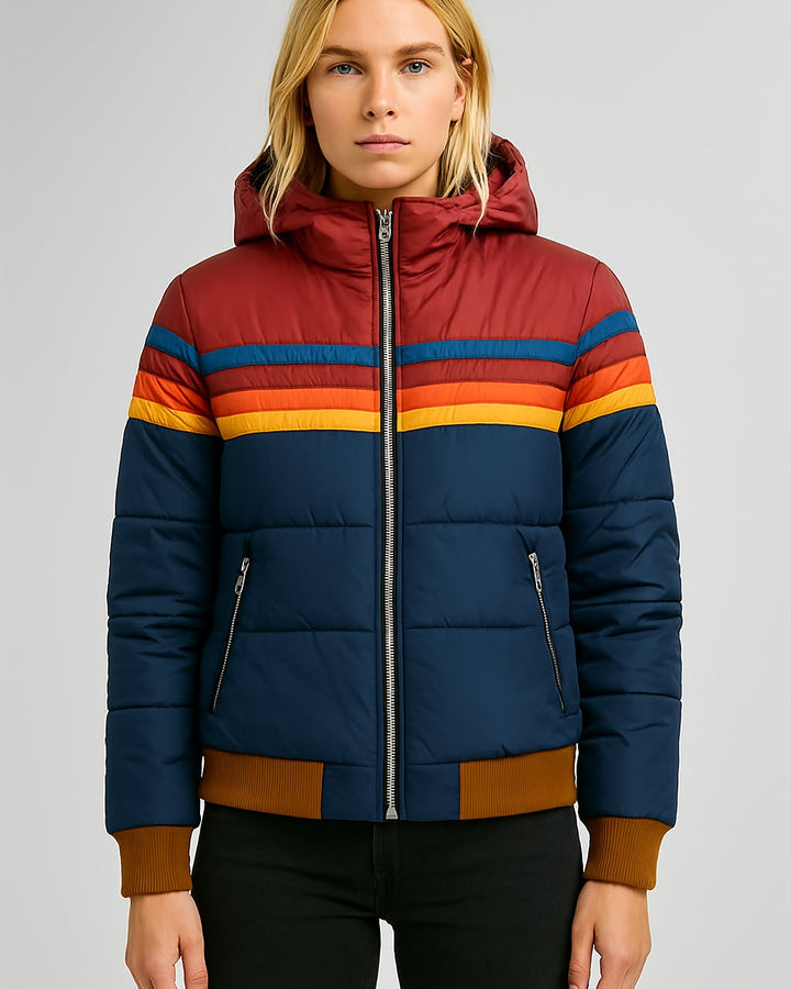 Magdalena | Damen Winterjacke mit Kapuze und Streifenmuster