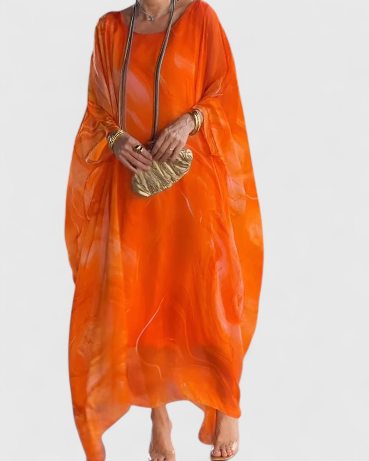 Doris | Damen Locker geschnittenes Maxikleid mit Fledermausärmeln